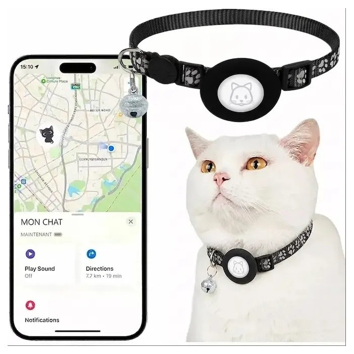 Collier GPS pour chat compatible iOS et find my Apple traceur géolocalisation chats
