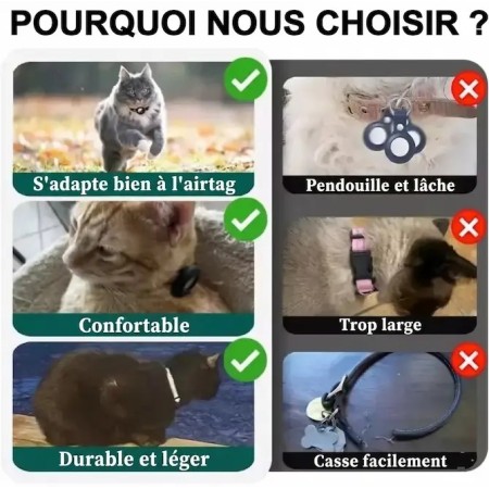 Comparatif collier chat GPS AirTag : boucle craquable , protection anti-étranglement et confort longue durée
