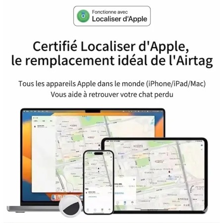 Collier GPS chat AirTag compatible Find My Apple