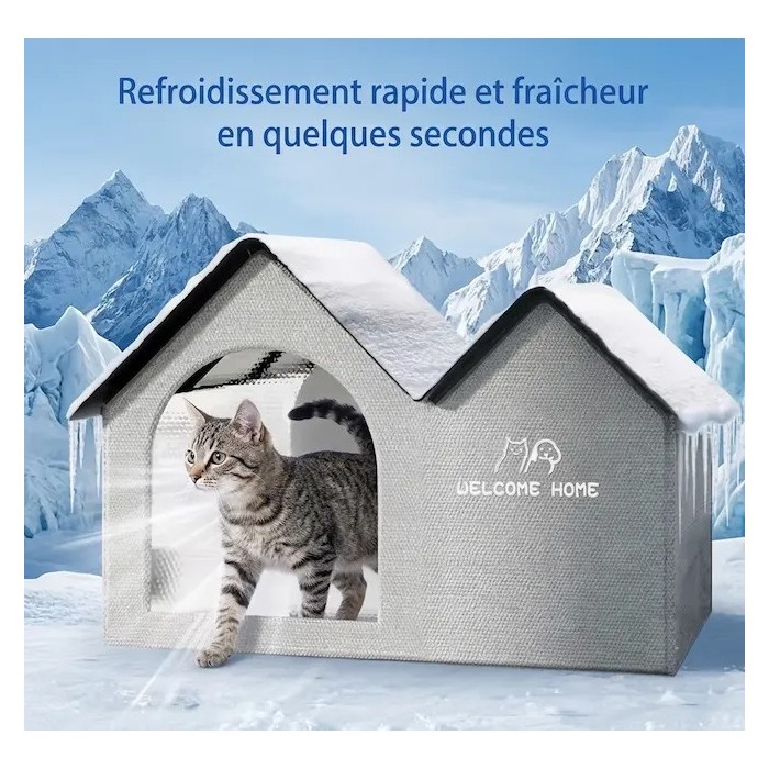 chat dans sa niche rafraîchissante pendant la canicule