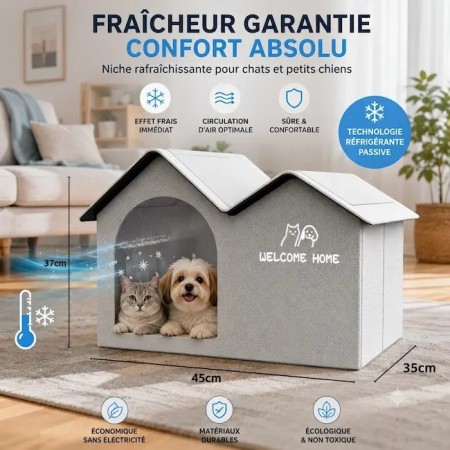 niche rafraîchissante pour chat grise avec toit amovible