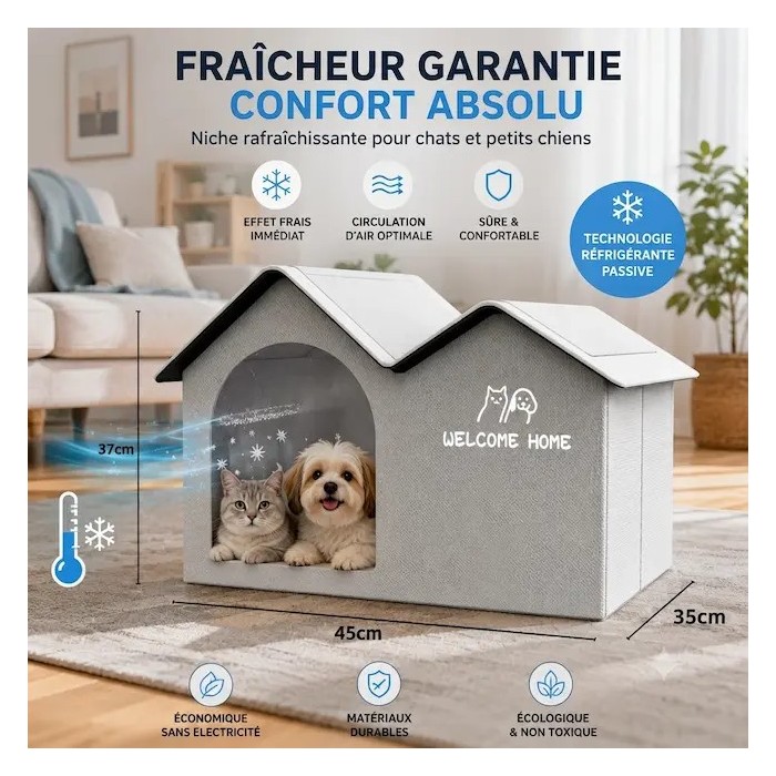 niche rafraîchissante pour chat grise avec toit amovible