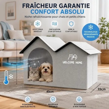 niche rafraîchissante pour chat grise avec toit amovible