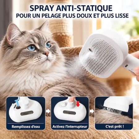 Brosse vaporisatrice pour chat et chien