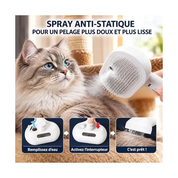 Brosse vaporisatrice pour chat et chien
