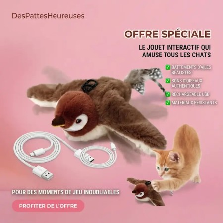 Jouet oiseau interactif pour chat et chaton - Peluche réaliste battante