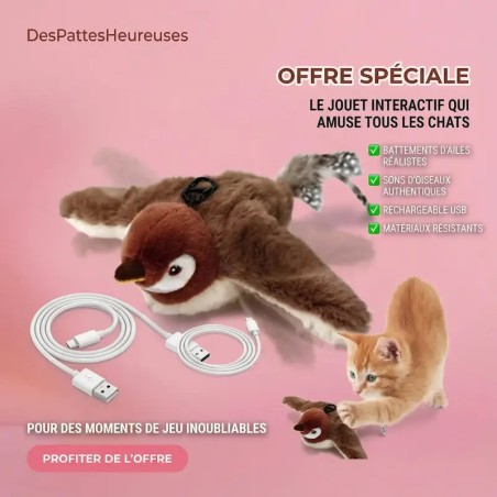 Jouet oiseau interactif pour chat et chaton - Peluche réaliste battante