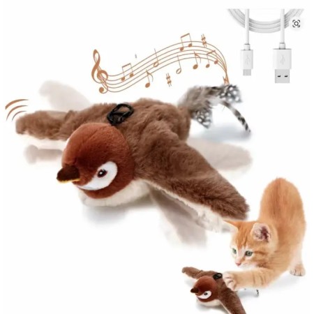 Jouet oiseau sonore et animé pour chat - Sons d'oiseaux réalistes