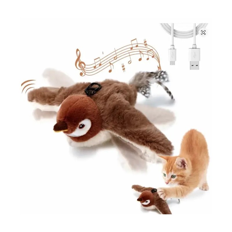 Jouet oiseau sonore et animé pour chat - Sons d'oiseaux réalistes