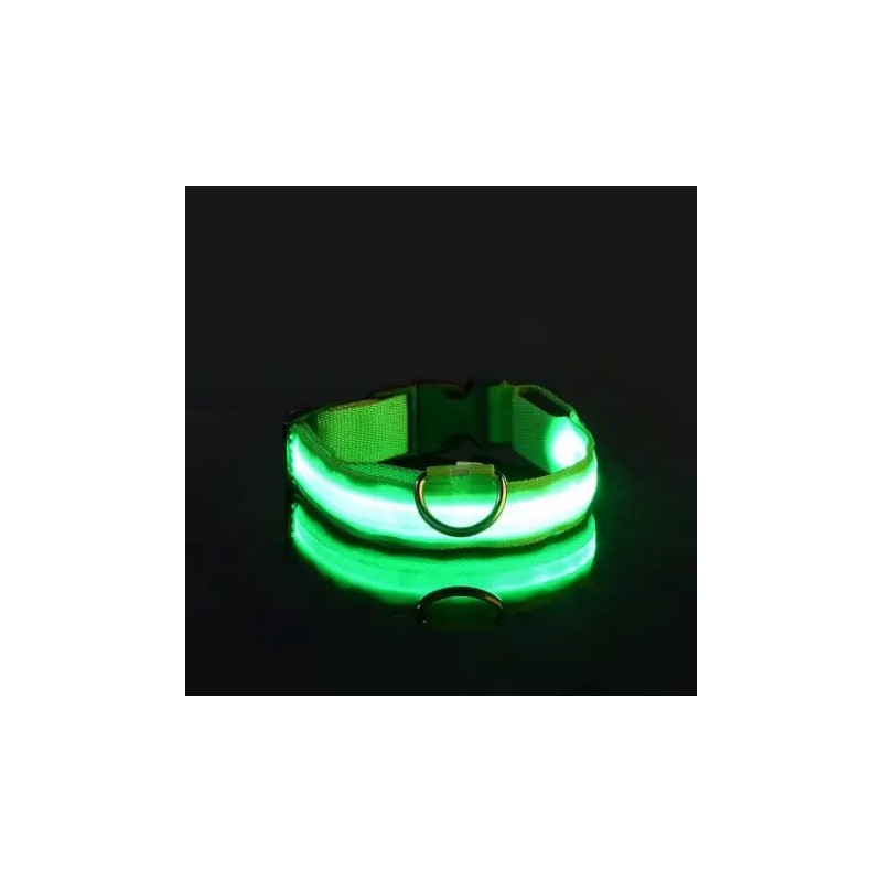 Collier nylon lumineux vert LED - Éclairage puissant pour balade de nuit