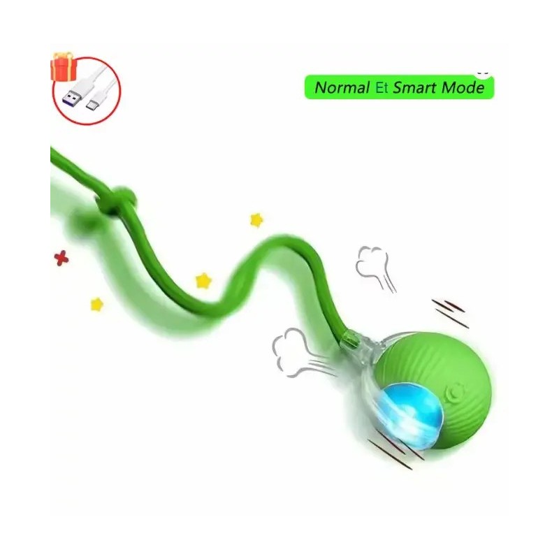 Balle bondissante interactive verte pour chat - Trajectoire aléatoire stimulante