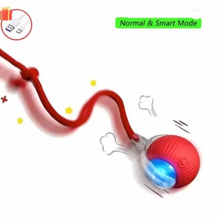 Jouet intelligent rotatif rouge pour animaux - Mode automatique anti-ennui