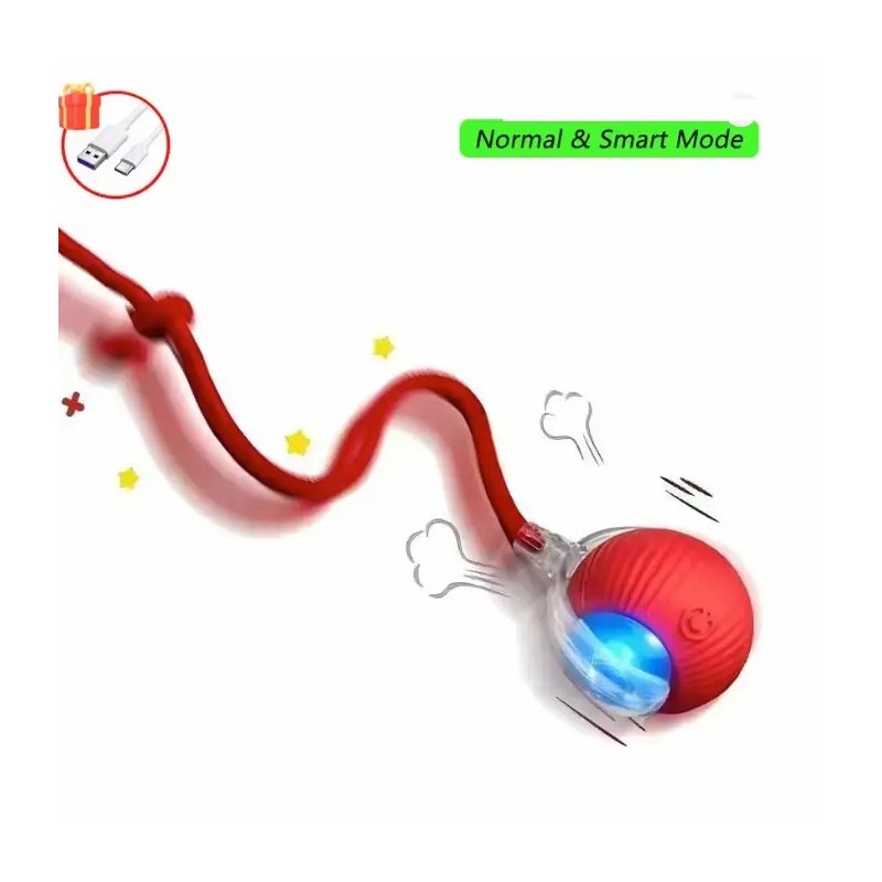 Jouet intelligent rotatif rouge pour animaux - Mode automatique anti-ennui