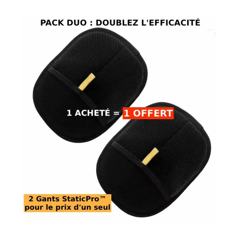 Offre 1 acheté 1 offert sur le pack de gants de brossage StaticPro pour animaux et maison.