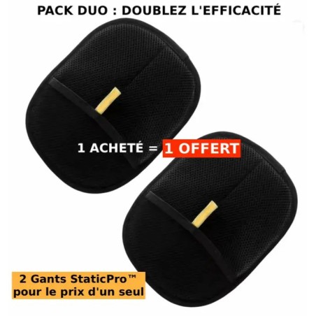 Offre 1 acheté 1 offert sur le pack de gants de brossage StaticPro pour animaux et maison.