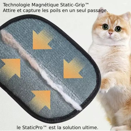 Zoom technique sur le design bidirectionnel du gant StaticPro pour extraire les poils incrustés.