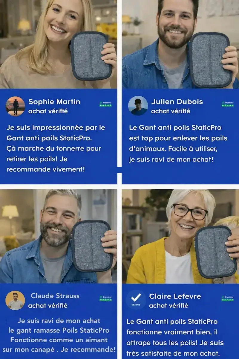 Avis clients satisfaits gant ramasse poils StaticPro DesPattesHeureuses