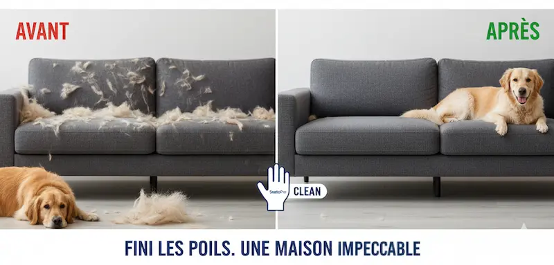 gants ramasse poils staticpro avant apres sur canapé