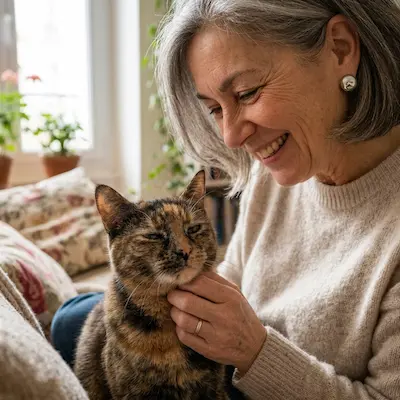 Femme profite d'un moment de complicité avec son chat