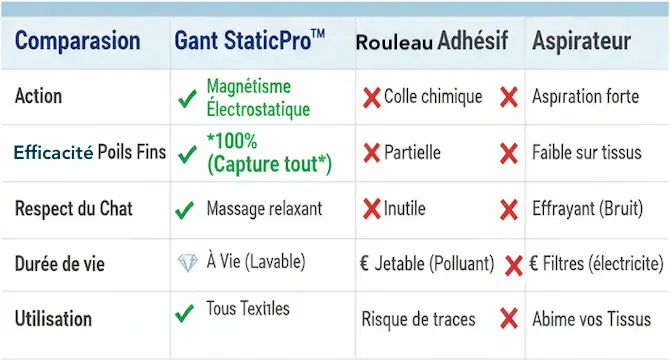 tableau comparatif gants ramasse poils staticPro